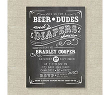 Beer Dudes and Diapers Man Shower Baby Shower Printable Invitation - Black and White